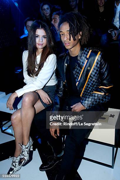 Actors Selena Gomez and Jaden Smith attend the Louis Vuitton show as part of the Paris Fashion Week Womenswear Fall/Winter 2016/2017. Held at Louis...