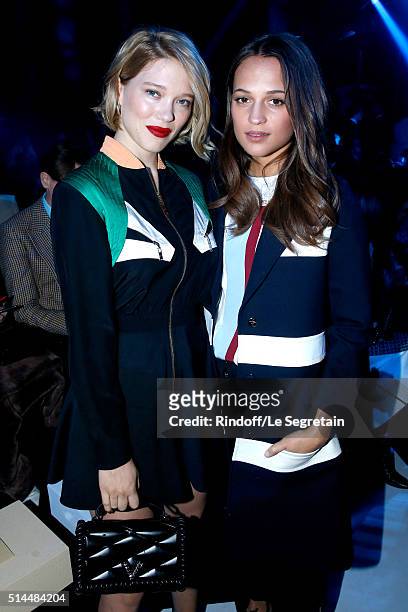Lea Seydoux and Alicia Vikander attend the Louis Vuitton show as part of the Paris Fashion Week Womenswear Fall/Winter 2016/2017. Held at Louis...