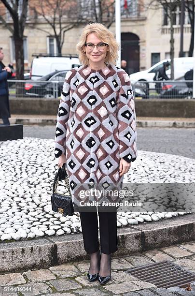 Evelina Khromchenko attends the Miu Miu show as part of the Paris Fashion Week Womenswear Fall Winter 2016/2017 on March 9, 2016 in Paris, France.