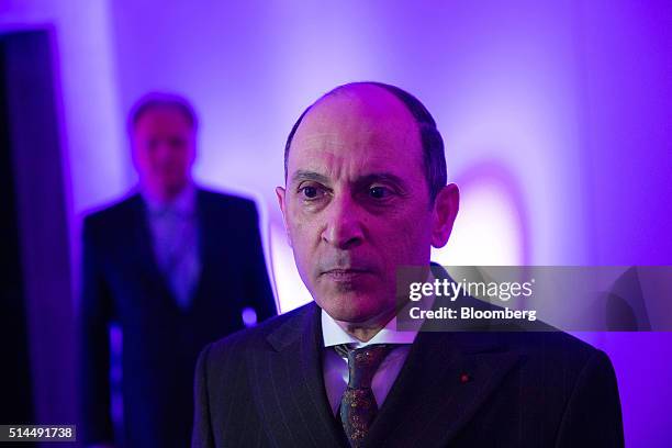 Akbar Al Baker, chief executive officer of Qatar Airways Ltd., looks on following a news conference at the ITB travel trade show in Berlin, Germany,...