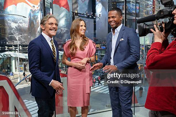 Calloway interviews Edyta Sliwinska and Geraldo Rivera during their visit to "Extra" at their New York studios at H&M in Times Square on March 9,...