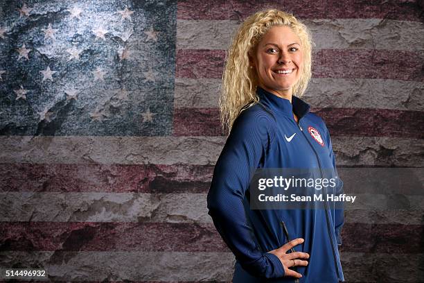 Swimmer Elizabeth Beisel poses for a portrait at the 2016 Team USA Media Summit at The Beverly Hilton Hotel on March 8, 2016 in Beverly Hills,...