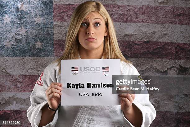 Judo athlete Kayla Harrison poses for a portrait at the 2016 Team USA Media Summit at The Beverly Hilton Hotel on March 8, 2016 in Beverly Hills,...