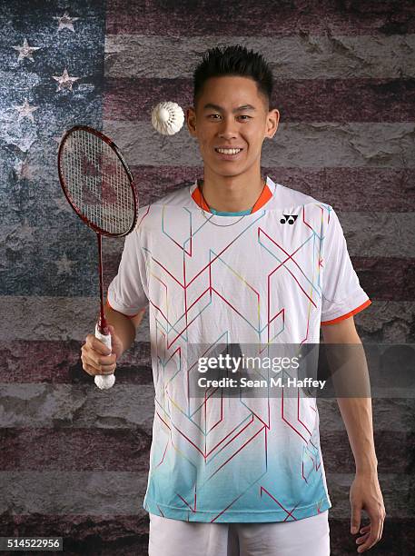 Badminton player Howard Shu poses for a portrait at the 2016 Team USA Media Summit at The Beverly Hilton Hotel on March 8, 2016 in Beverly Hills,...