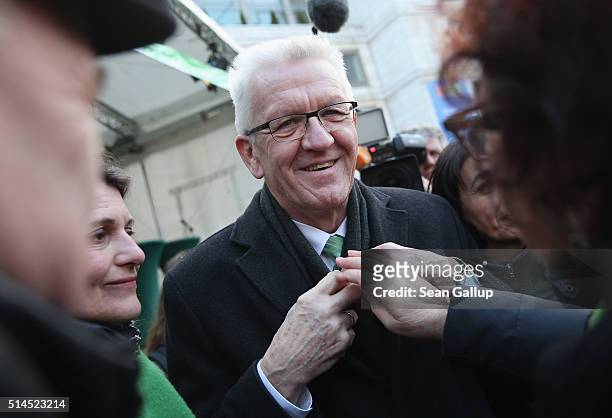 Winfried Kretschmann, incumbent governor of Baden-Wuerttemberg and member of the German Greens Party , attends a Baden-Wuerttemberg Greens state...
