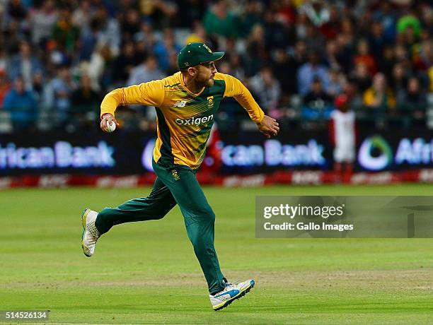 Faf du Plessis of South Africa in action during the 3rd KFC T20 International match between South Africa and Australia at PPC Newlands on March 09,...