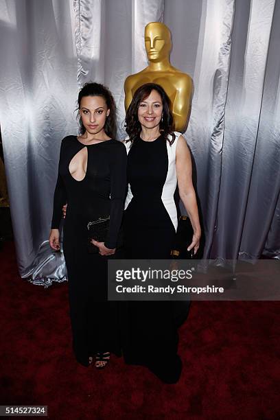 Hannah Wood and producer Laura Engel attend the 88th Annual Academy Awards at Hollywood & Highland Center on February 28, 2016 in Hollywood,...
