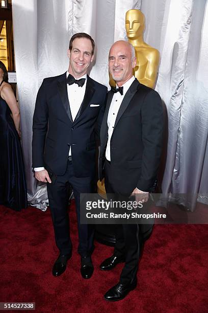 Studios, Patrick Moran and producer Jordan Budde attend the 88th Annual Academy Awards at Hollywood & Highland Center on February 28, 2016 in...