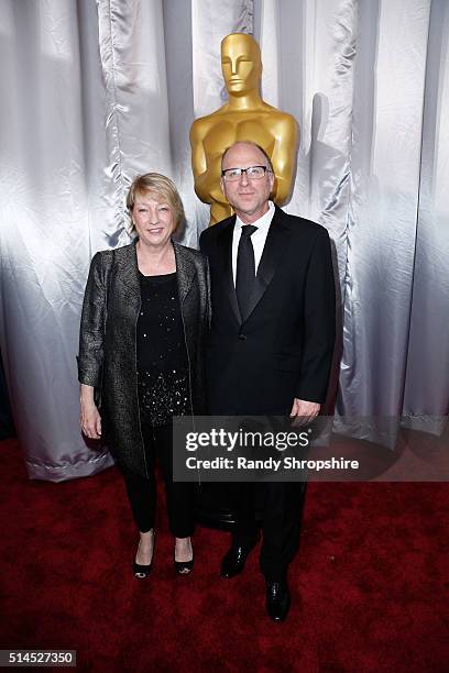 Jeanne Berney of Picturehouse and head of movie distribution and marketing at Amazon Studios Bob Berney attend the 88th Annual Academy Awards at...