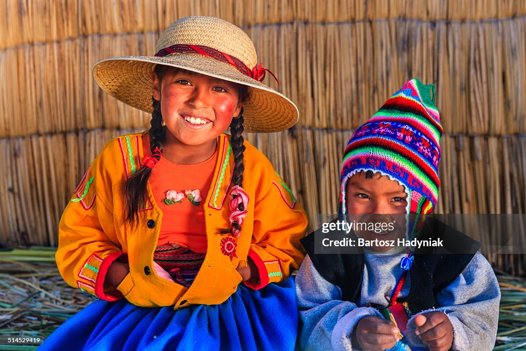 Happy Peruvian children on Uros island