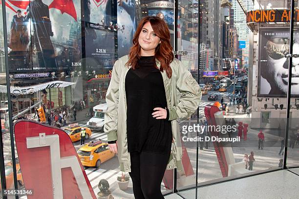 Meghan Trainor visits "Extra" at their New York studios at H&M in Times Square on March 9, 2016 in New York City.