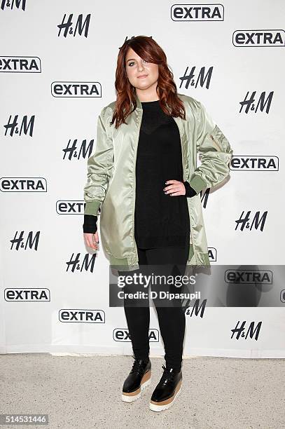 Meghan Trainor visits "Extra" at their New York studios at H&M in Times Square on March 9, 2016 in New York City.