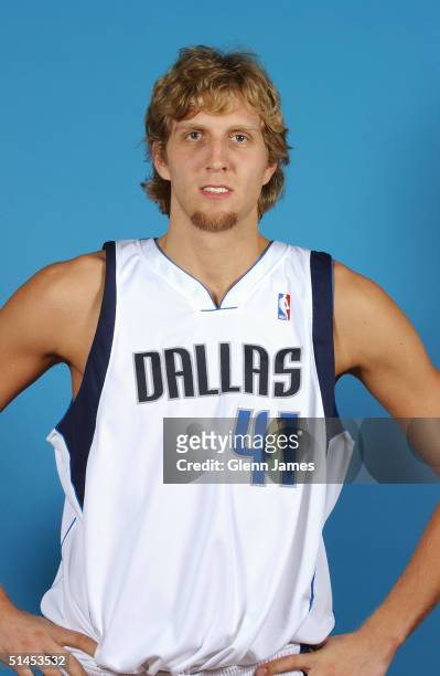 Dirk Nowitzki of the Dallas Mavericks poses for a portrait during NBA Media Day on October 4, 2004 in Dallas, Texas. NOTE TO USER: User expressly...