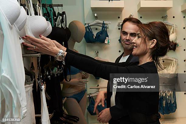 Spanish actress Blanca Marsillach and Spanish designer Ion Fiz attend the new Alma Bloom by Ion Fiz lingerie collection on March 9, 2016 in Madrid,...