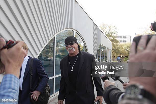 Terry Bollea, aka Hulk Hogan, arrives in court for day two of his case against the website Gawker at the Pinellas County Courthouse Tuesday morning...