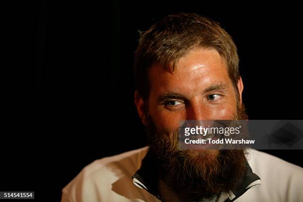 Rower Seth Weil addresses the media at the USOC Olympic Media Summit at The Beverly Hilton Hotel on March 9, 2016 in Beverly Hills, California.