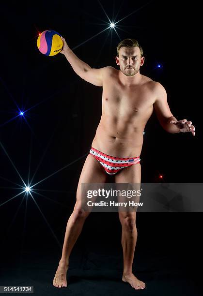 Water polo player John Mann poses for a portrait at the 2016 Team USA Media Summit at The Beverly Hilton Hotel on March 9, 2016 in Beverly Hills,...