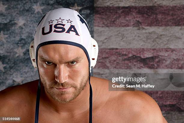 Water polo player John Mann poses for a portrait at the 2016 Team USA Media Summit at The Beverly Hilton Hotel on March 9, 2016 in Beverly Hills,...