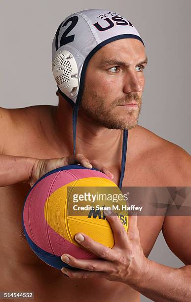 Water polo player John Mann poses for a portrait at the 2016 Team USA Media Summit at The Beverly Hilton Hotel on March 9, 2016 in Beverly Hills,...