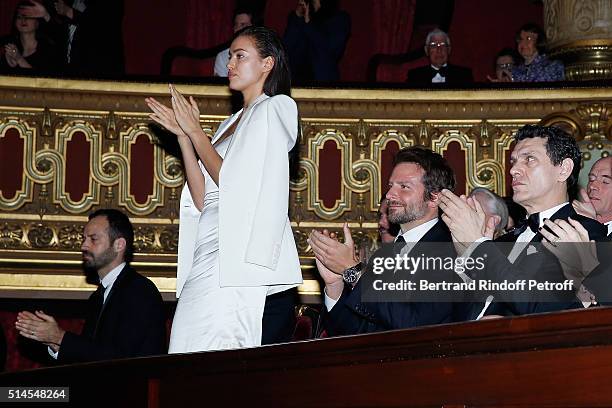 Benjamin Millepieds, Irina Shayk, Bradley Cooper and Marc Lavoine attend the Arop Charity Gala At the Opera Garnier under the auspices of Madam...