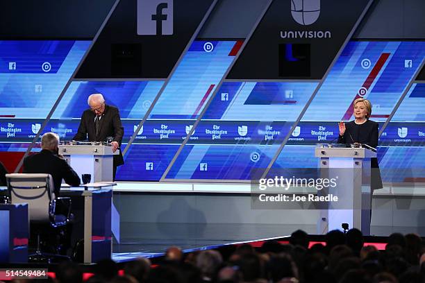 Democratic presidential candidate Senator Bernie Sanders and Democratic presidential candidate Hillary Clinton debate during the Univision News and...