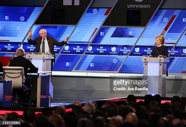 Democratic presidential candidate Senator Bernie Sanders and Democratic presidential candidate Hillary Clinton debate during the Univision News and...