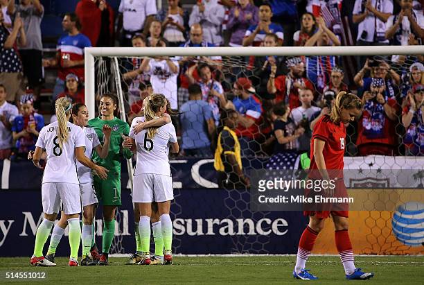 The United States Womens National team celebrates winning the 2016 SheBelieves Cup against Germany at FAU Stadium on March 9, 2016 in Boca Raton,...