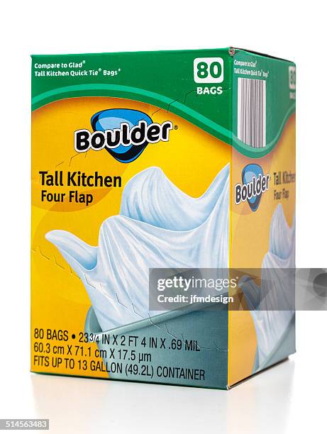 boulder tall kitchen four flap trash bags box - klapwieken stockfoto's en -beelden