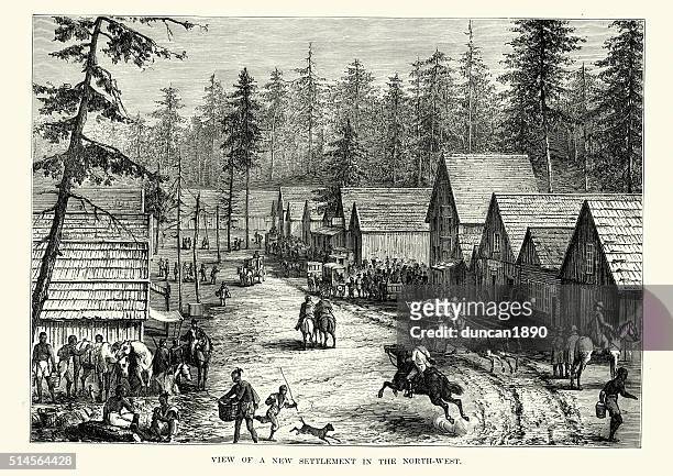 north west frontier town in the 19th century - old west town stock illustrations
