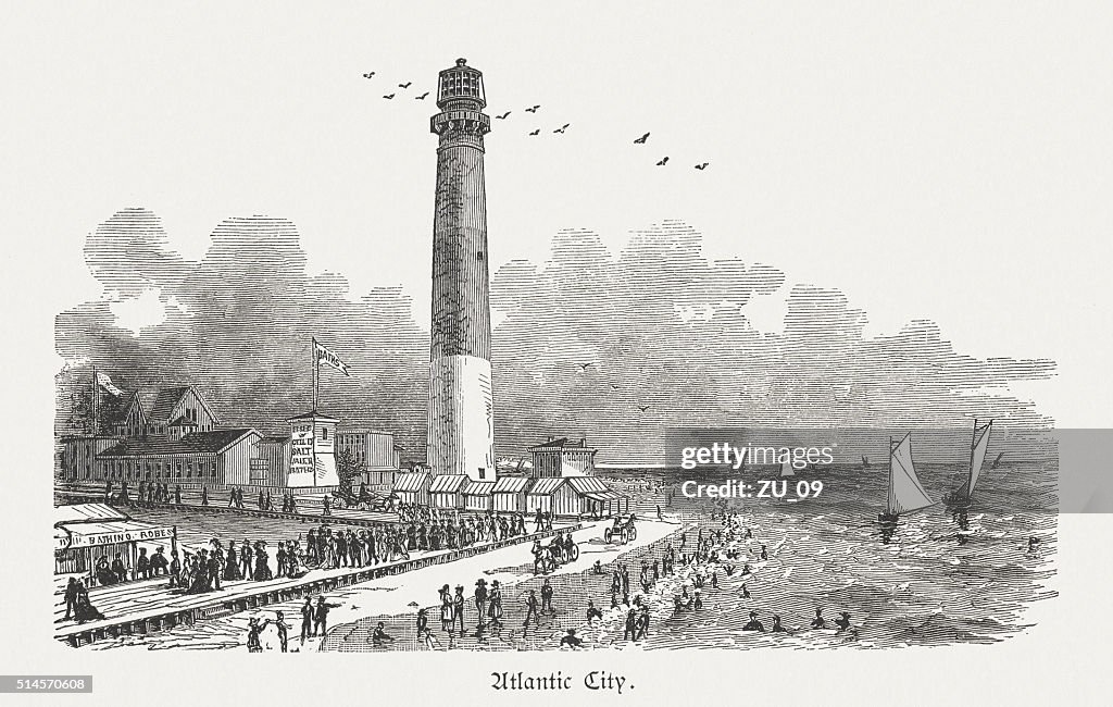Atlantic City, New Jersey, USA, wood engraving, published in 1880