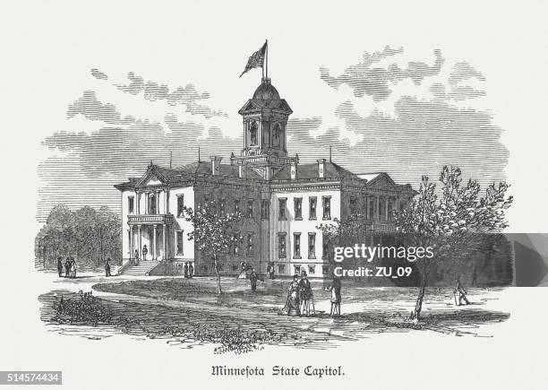 minnesota state capitol, saint paul, usa, wood engraving, published 1880 - minnesota state capitol building stock illustrations