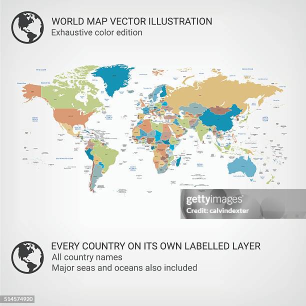stockillustraties, clipart, cartoons en iconen met world map color edition - rijksgrens