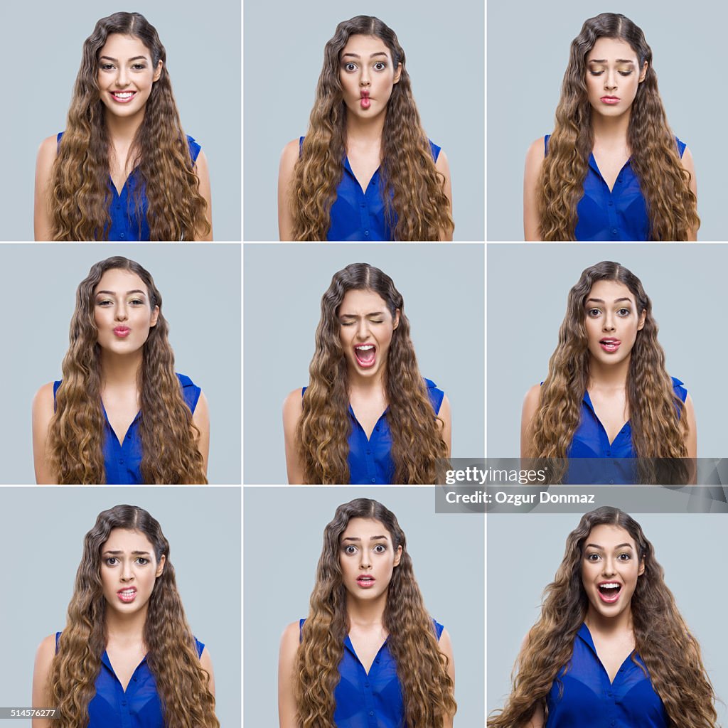 Young woman making facial expressions