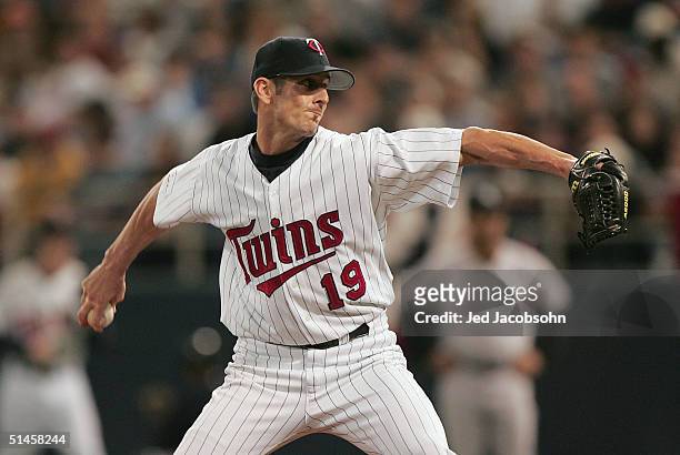 Relief pitcher Grant Balfour of the Minnesota Twins pitches against the New York Yankees during game four of the American League Divisional Series at...