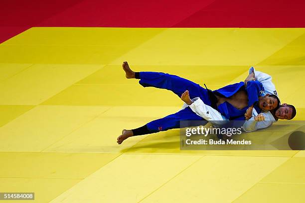 Luiz Junior of Brazil fights with Edu Ramos of Brazil during the -81kg category men at the International Judo Tournament - Aquece Rio Test Event for...