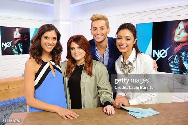 Lyndsey Rodrigues, Meghan Trainor, Frankie Grande and Rachel Smith on set at Amazon's Style Code Live on March 9, 2016 in New York City.