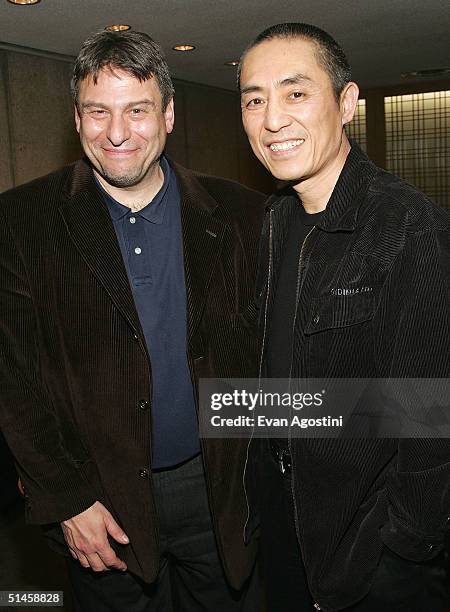 New York Film Festival Program Director Richard Pena and director Zhang Yimou attend the "House Of Flying Daggers" screening at the 42nd New York...