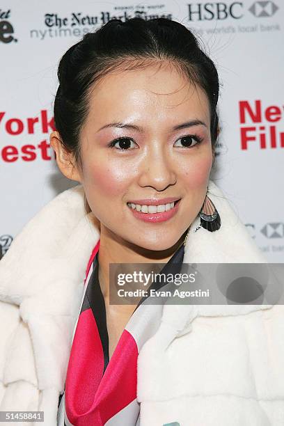 Actress Zhang Ziyi attends the "House Of Flying Daggers" screening at the 42nd New York Film Festival on October 9, 2004 at Alice Tully Hall, Lincoln...