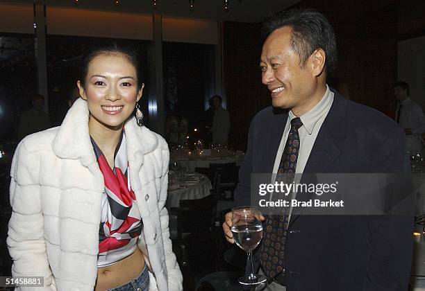 Actress Zhang Ziyi and Director Ang Lee arrives to the Salvatore Ferragamo and Sony Pictures Classics Celebrate "House Of Flying Daggers" dinner on...