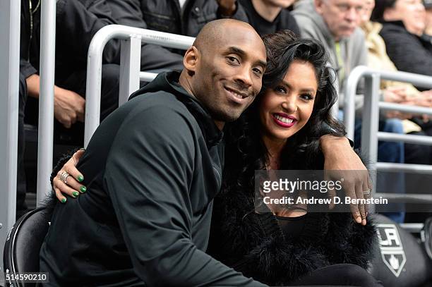 Los Angeles Lakers Guard Kobe Bryant and his wife Vanessa Bryant pose for a photo during a game between the Los Angeles Kings and the Washington...