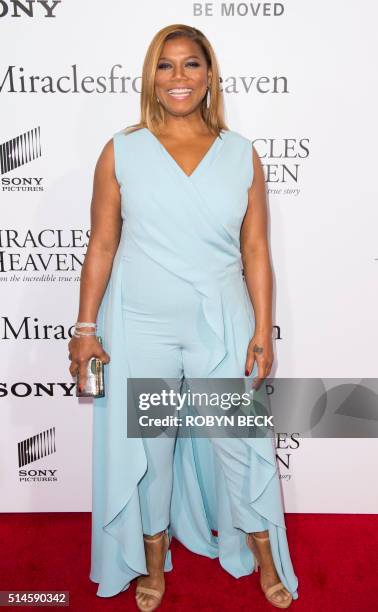 Actress Queen Latifah attends the Los Angeles premiere of Miracles From Heaven, March 9 at the Arclight Cinema in Hollywood, California. / AFP /...
