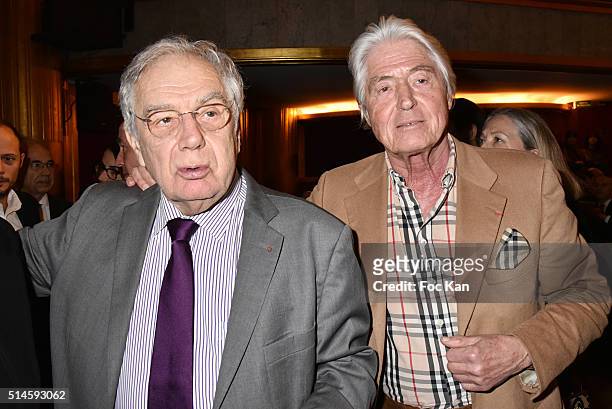 Michel Chevalet and Auctioner Pierre Cornette de Saint Cyr attend the 10th "Rein Foundation Gala" At Theatre des Champs Elysees on March 9, 2016 in...