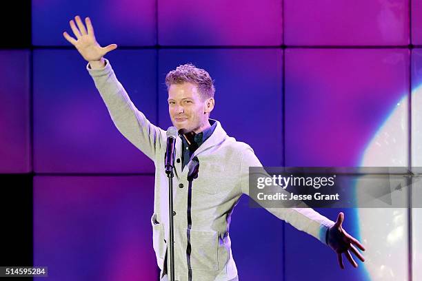 Actor Barrett Foa performs onstage during the 24th and final "A Night at Sardi's" to benefit the Alzheimer's Association at The Beverly Hilton Hotel...