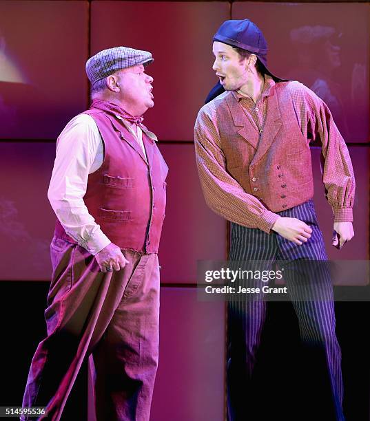 Actors Jack McGee and Tyler Ritter perform onstage during the 24th and final "A Night at Sardi's" to benefit the Alzheimer's Association at The...