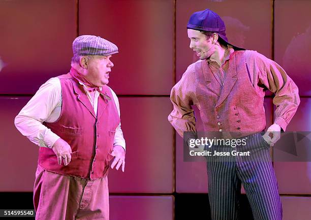 Actors Jack McGee and Tyler Ritter perform onstage during the 24th and final "A Night at Sardi's" to benefit the Alzheimer's Association at The...