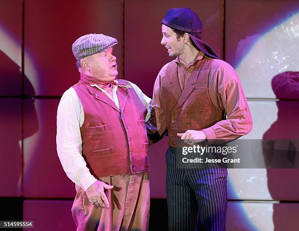 Actors Jack McGee and Tyler Ritter perform onstage during the 24th and final "A Night at Sardi's" to benefit the Alzheimer's Association at The...