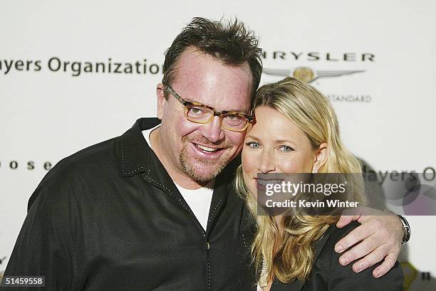 Actor Tom Arnold and his wife Shelby arrive at Penny Marshall's birthday party to benefit Life on Purpose Foundation and West Coast NBA Retired...