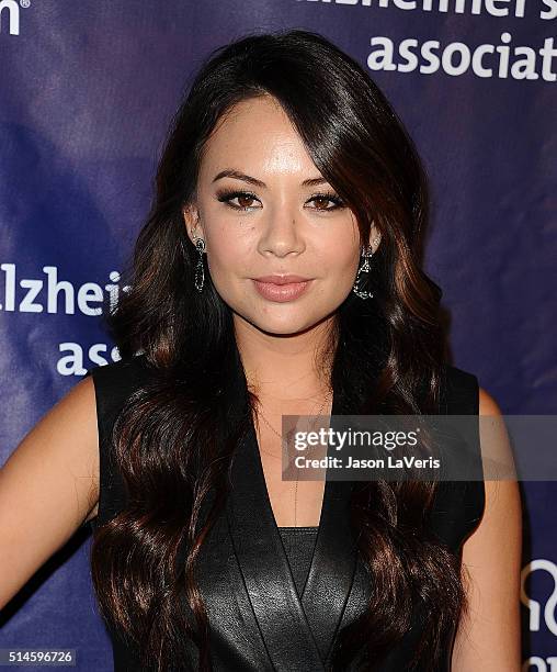 Actress Janel Parrish attends the 2016 Alzheimer's Association's "A Night At Sardi's" at The Beverly Hilton Hotel on March 9, 2016 in Beverly Hills,...
