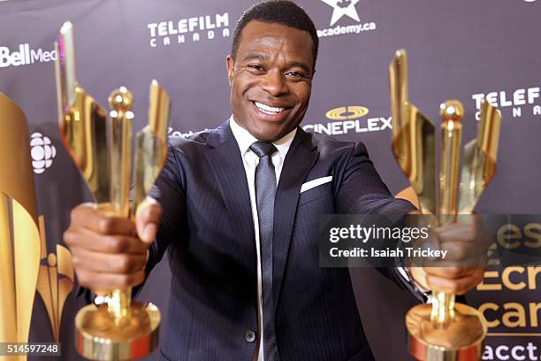 Actor Lyriq Bent, winner of best actor in a leading roll attends the Canadian Screen Awards at Westin Harbour Castle Hotel on March 9, 2016 in...