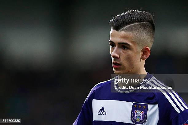 Nelson Azevedo-Janelas of Anderlecht looks on during the UEFA Youth League Quarter-final match between Anderlecht and Barcelona held at Van Roy...